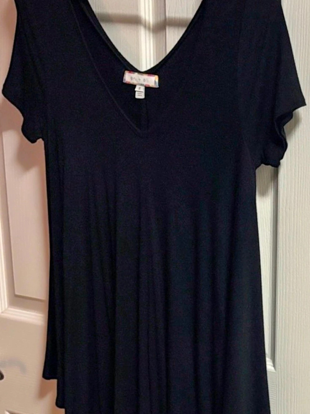 NWOT Anthropologie Eri + Ali Black V-Neck Babydoll Tunic Top Small